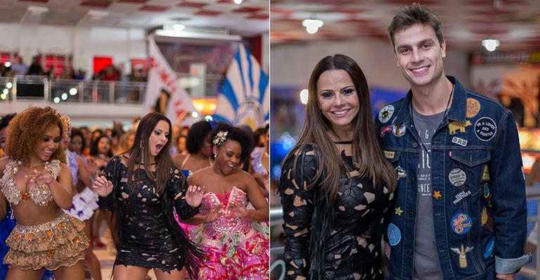 Rainha do Salgueiro, Viviane Araújo cai no samba com vestido justíssimo ao lado de ator de ‘Malhação’
