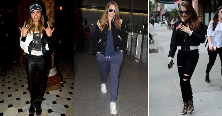 Jaquetas bomber estampadas e lisas conquistam Cara Delevingne; saiba usar