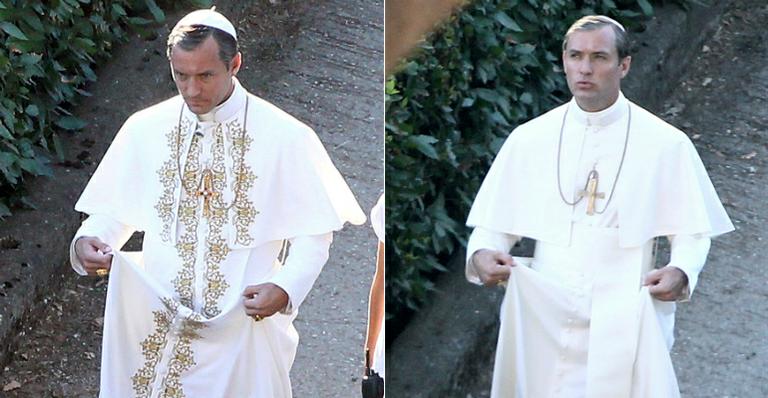 Jude Law aparece vestido de padre em set de nova série