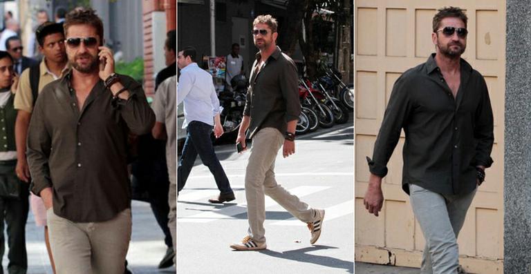 Antes de gravação, Gerard Butler curte passeio nas ruas de São Paulo