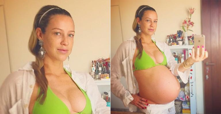 Luana Piovani exibe seu barrigão de grávida em dia de piscina