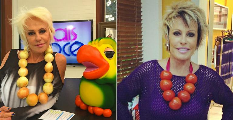 Ana Maria Braga usa colar de cebolas em protesto pelo preço