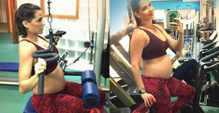Grávida de 5 meses, Deborah Secco mostra o barrigão na academia
