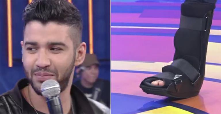 Susto! Gusttavo Lima surpreende fãs e aparece com o pé lesionado na TV