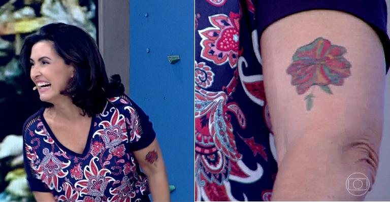Fátima Bernardes aparece com tatuagem no braço no ‘Encontro’