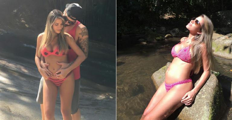 Grávida, Adriana Sant’Anna exibe a barriguinha de biquíni