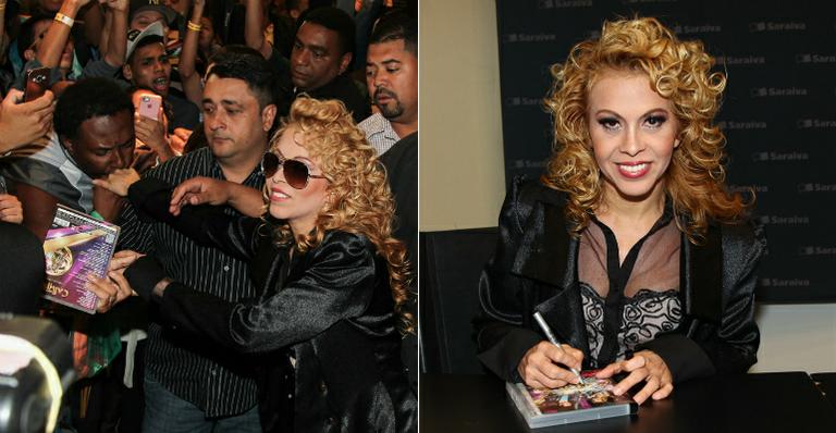 Sem Chimbinha, Joelma faz tarde de autógrafos em São Paulo