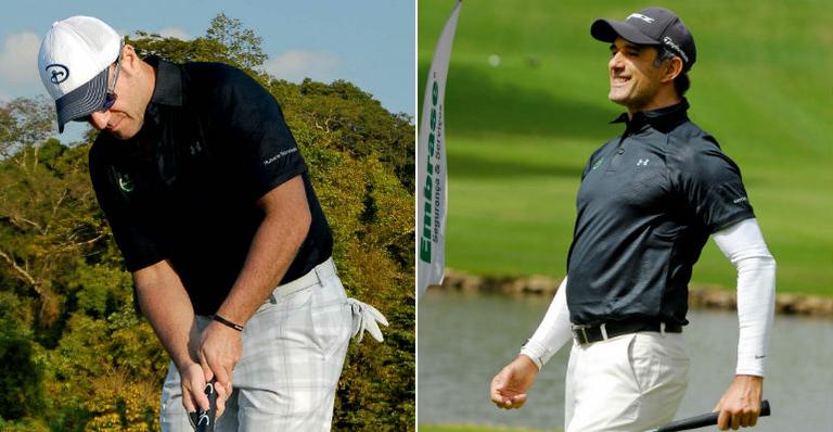 Rubens Barrichello e Marcos Pasquim: paixão pelo golfe