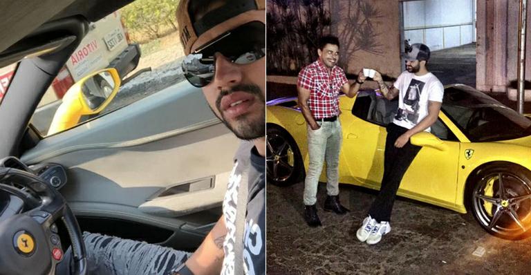 Gusttavo Lima passeia com sua Ferrari amarela e mostra detalhes aos fãs