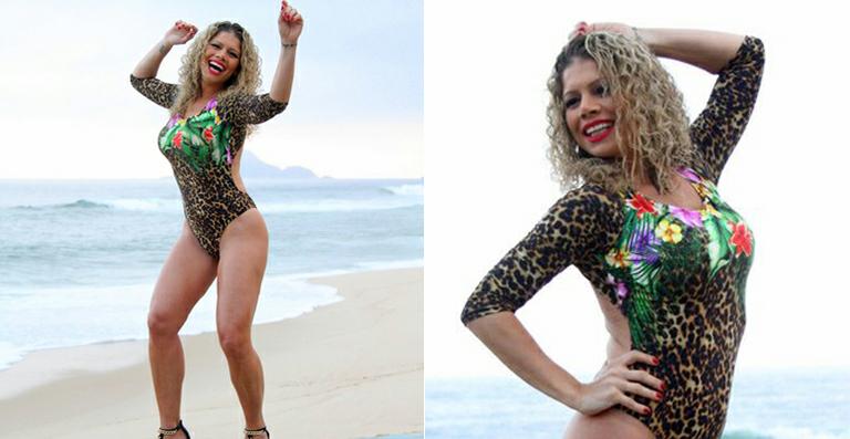 Ex-Paquita Miúxa faz ensaio fotográfico na praia