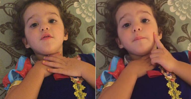 Vestida como Branca de Neve, filha de Rodrigo Faro e Vera Viel pede por beijo de príncipe