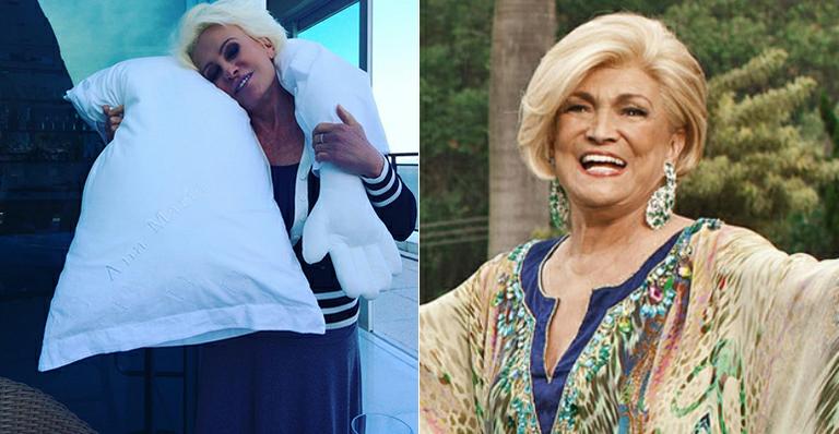 Ana Maria Braga abraça travesseiro que ganhou de Hebe Camargo: ‘Hoje deu saudade dela’
