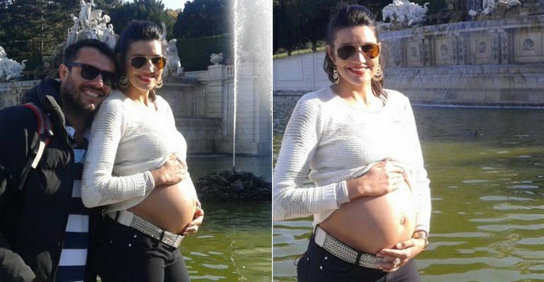 Grávida, Mariana Felício exibe o barrigão com Daniel Saullo em Viena