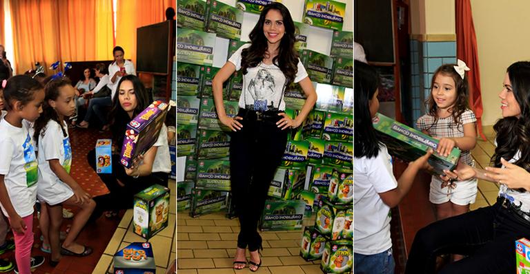 Ao lado da filha, Daniela Albuquerque realiza ação do bem e doa brinquedos para crianças