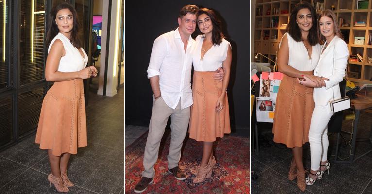 Juliana Paes investe em saia de camurça em estreia de Totalmente demais; saiba usar