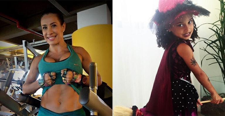 Giulia, filha de Scheila Carvalho, se fantasia de bruxinha tatuada para o Halloween