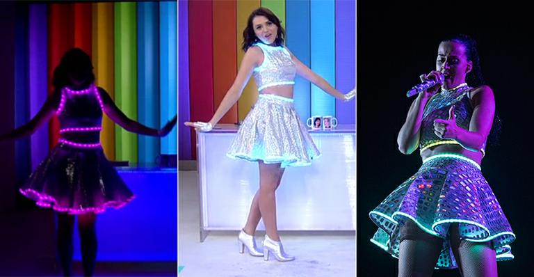 Com roupa iluminada, Monica Iozzi comemora aniversário usando look inspirado em Katy Perry