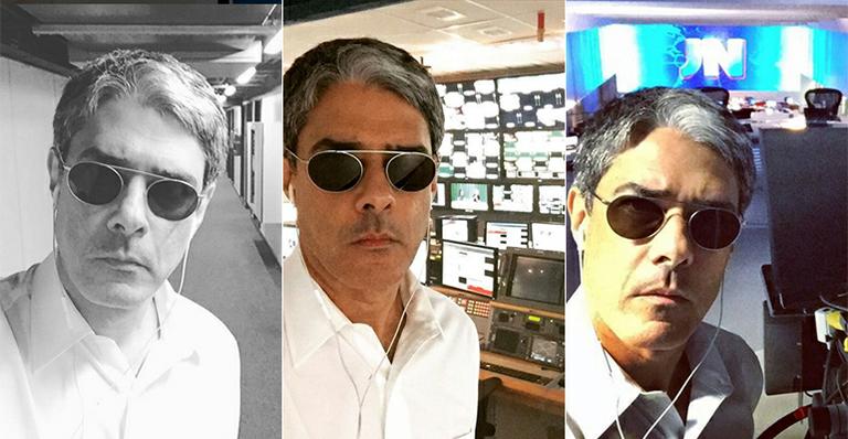 William Bonner brinca nos bastidores do JN e publica nove selfies com a mesma expressão