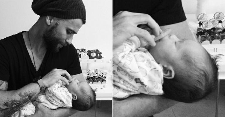 Agora titio, Bruno Gagliasso posa com o sobrinho nos braços