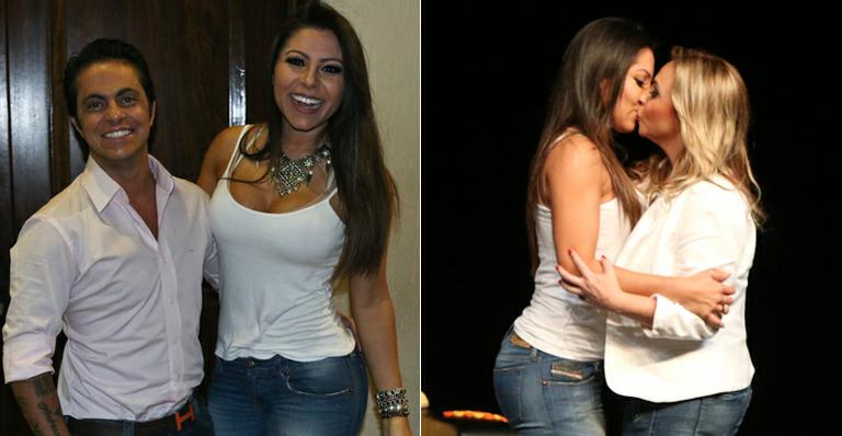 Com Thammy na plateia, Andressa Ferreira beija atriz em peça