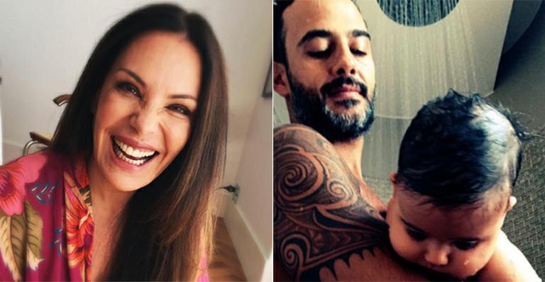 Carolina Ferraz mostra o maridão dando banho na pequena Isabel