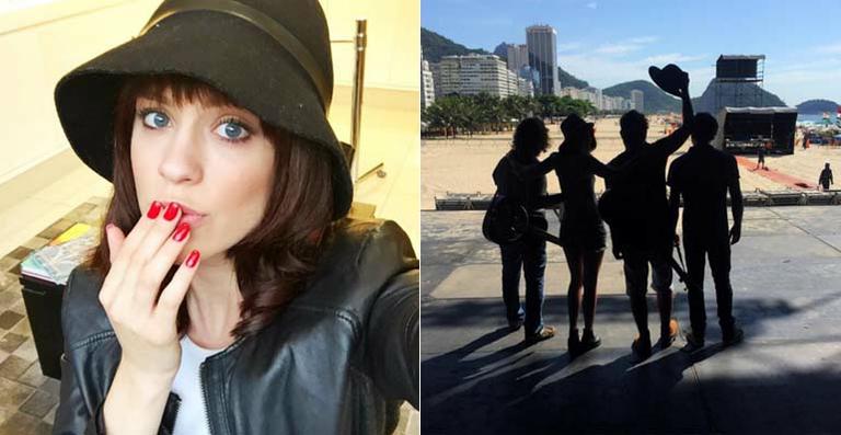 Com novo visual, Sophia Abrahão visita palco do réveillon
