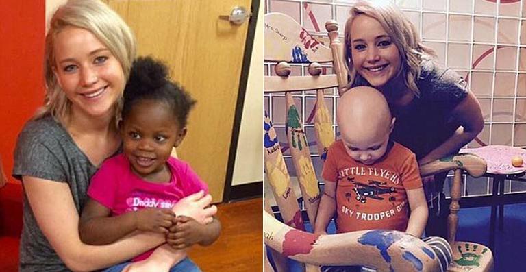 Jennifer Lawrence faz a alegria de crianças em hospital