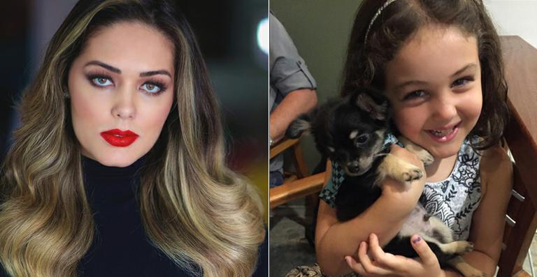 Tânia Mara presenteia a filha, Maysa, com um cachorro