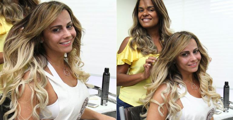 Viviane Araújo renova seu visual em salão no Rio