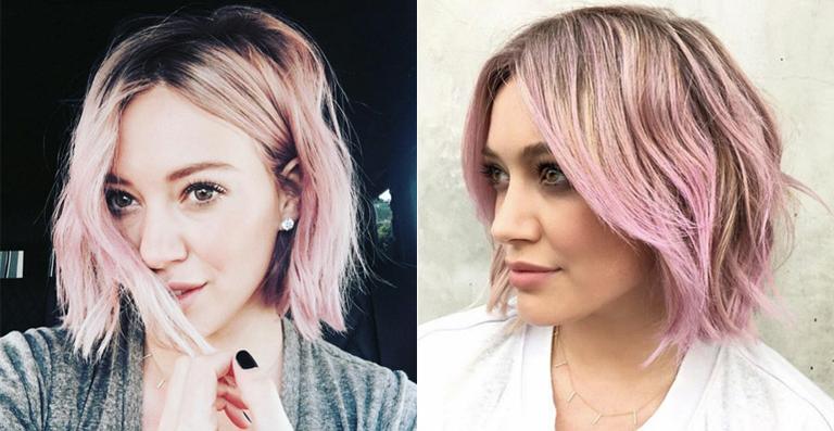 Hilary Duff muda o visual e surge com o cabelo rosa
