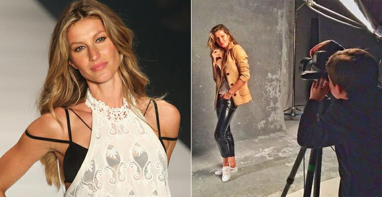 Gisele Bündchen é fotografada pelo filho em dia de trabalho