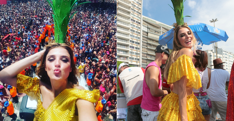 Rafa Brites se fantasia de abacaxi para pular carnaval no Rio de Janeiro