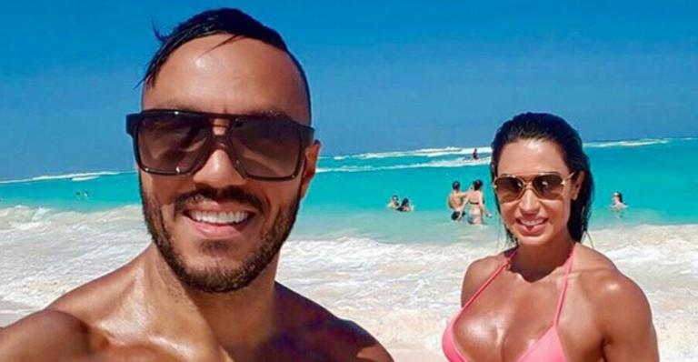 Gracyanne Barbosa e Belo mostram o corpo em forma na ‘segunda lua de mel’