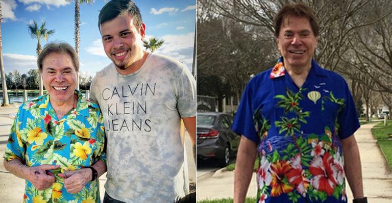 Com look florido, Silvio Santos posa com fã nos Estados Unidos