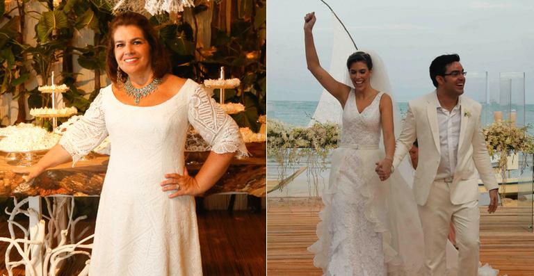 Martha Medeiros celebra o casamento do filho, Gustavo Medeiros
