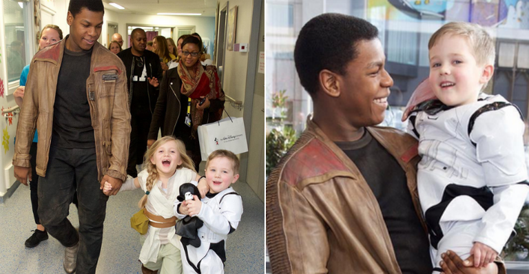 John Boyega se fantasia de Finn, de ‘Star Wars’, e visita crianças em hospital