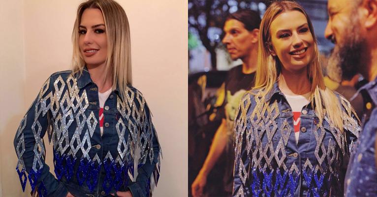 Fernanda Keulla usa jaqueta jeans de R$ 30 mil com mais de 45 mil cristais