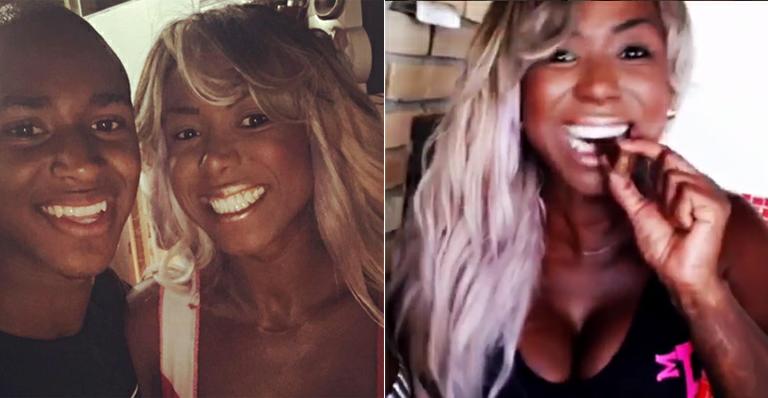 Adélia posa com o filho e ‘dedica’ churrasco a Matheus e Renan