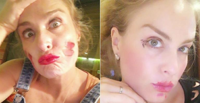 Angélica mostra maquiagem feita pelos filhos: “Mamãe palhaça”