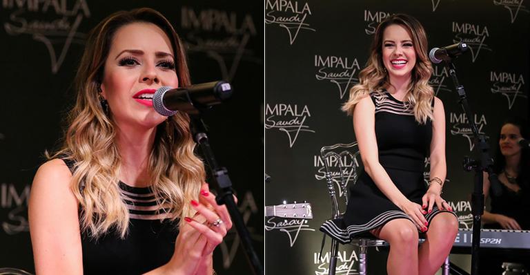 Sandy distribui sorrisos e faz pocket show em lançamento de sua coleção de esmaltes e batons