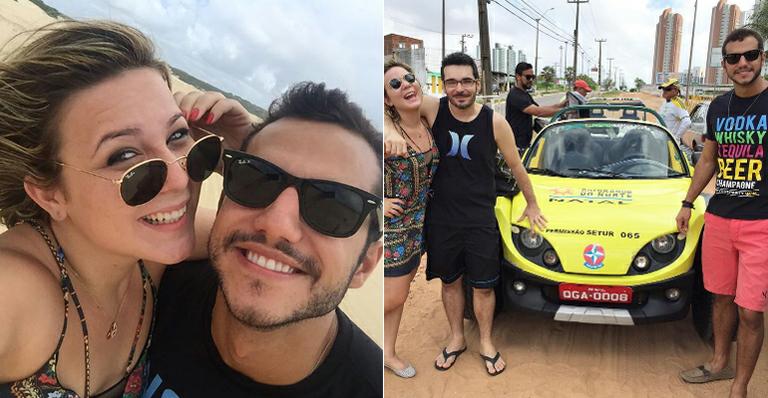 Maria Cláudia e Matheus Lisboa passeiam de buggy nas dunas de Genipabu