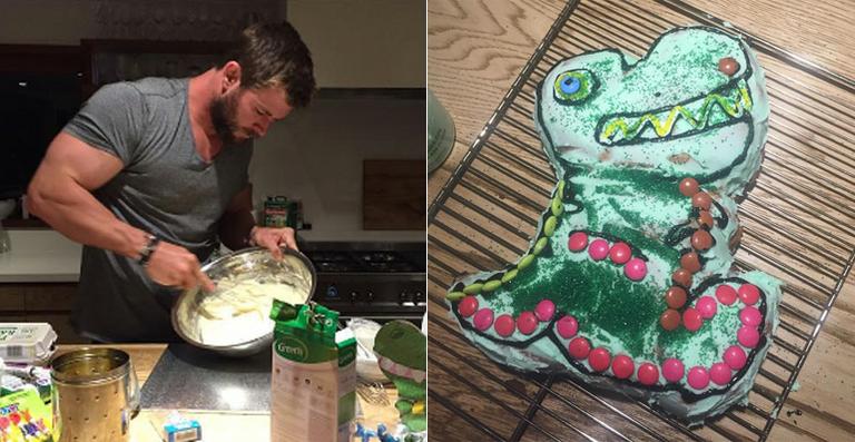 Chris Hemsworth faz o bolo de aniversário de sua filha, India