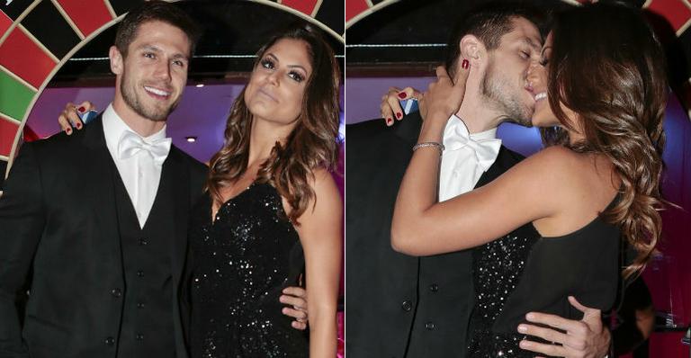 Uau! Em festa vip, Jonas Sulzbach beija muito a namorada, Mari Gonzalez