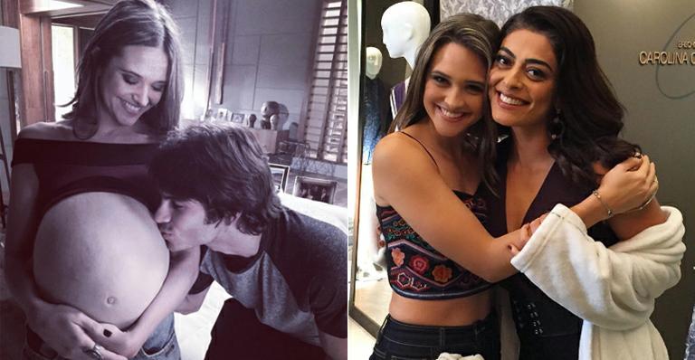 Juliana Paiva surge com barrigão de grávida nos bastidores de ‘Totalmente Demais’