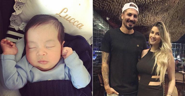 Aline Gotschalg e Fernando Medeiros mostram o rostinho do filho pela 1ª vez