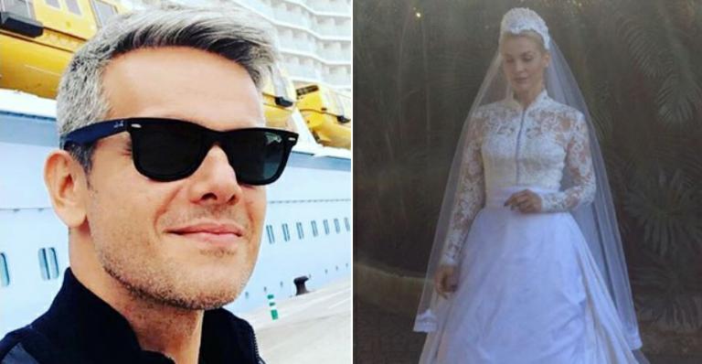 Otaviano Costa mostra Flávia Alessandra vestida de noiva e brinca: “Sorte desse Candinho”