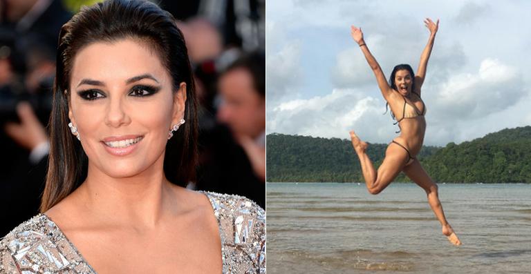 Eva Longoria exibe sua boa forma durante a lua de mel