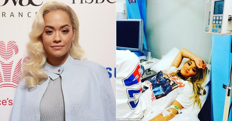 Rita Ora é internada por exaustão e publica foto no hospital