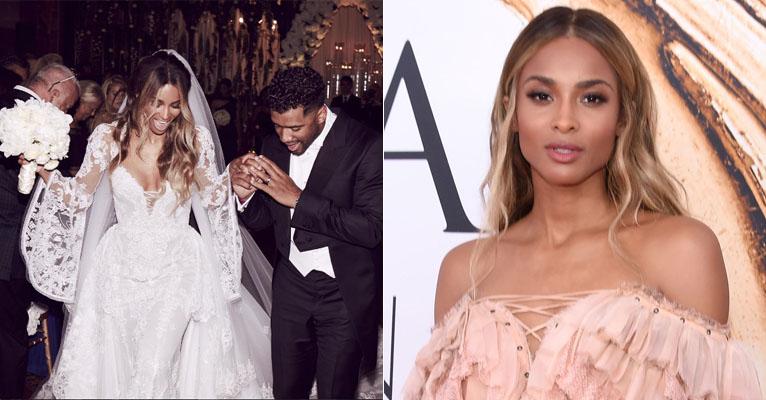 Vestido de noiva da cantora Ciara mistura estilo princesa com sensualidade