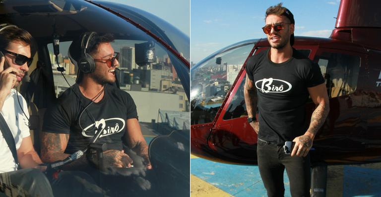 Lucas Lucco chega de helicóptero para evento fashion
